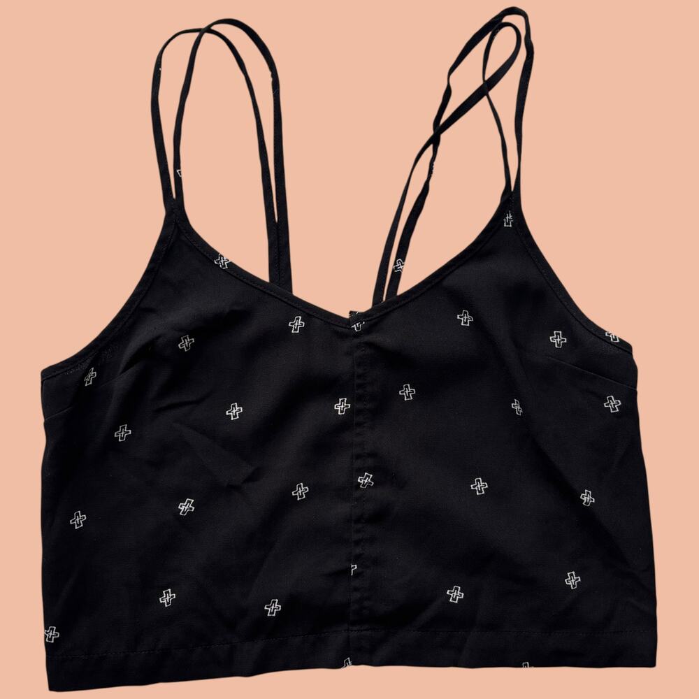 Silence + Noise cross print zip-back crop cami bralette black XS